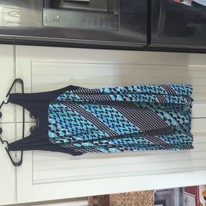 Kim Rogers dress, navy, teal, light blue circle pattern, size 2x
